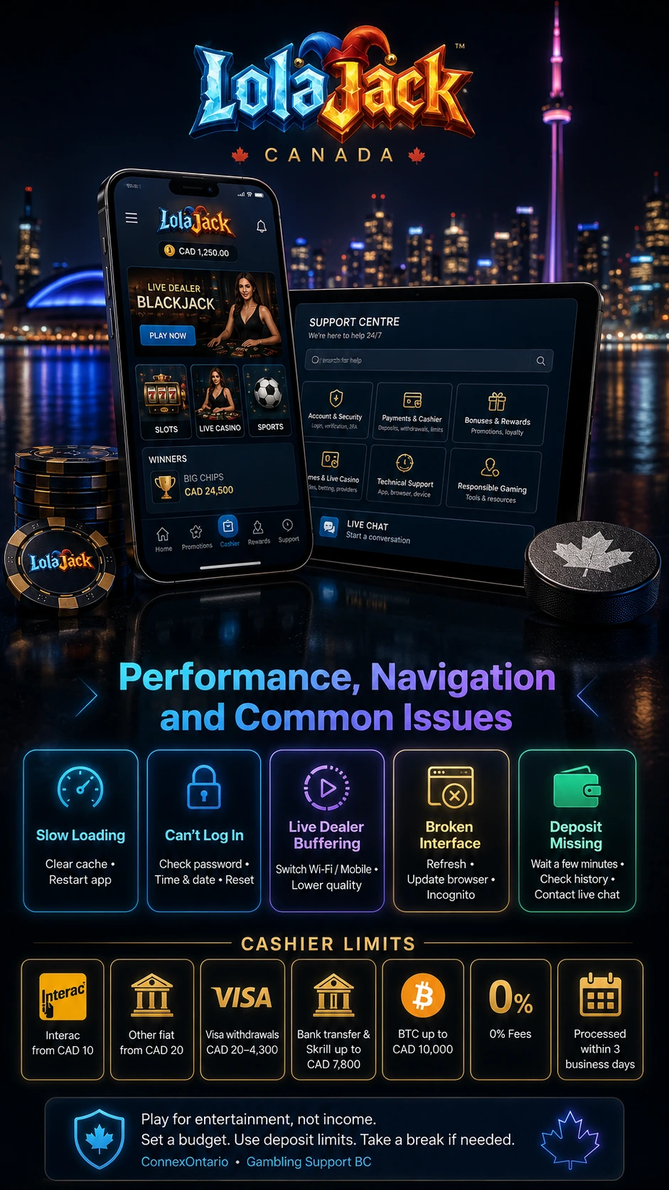 LolaJack mobile performance troubleshooting connection and cashier limits