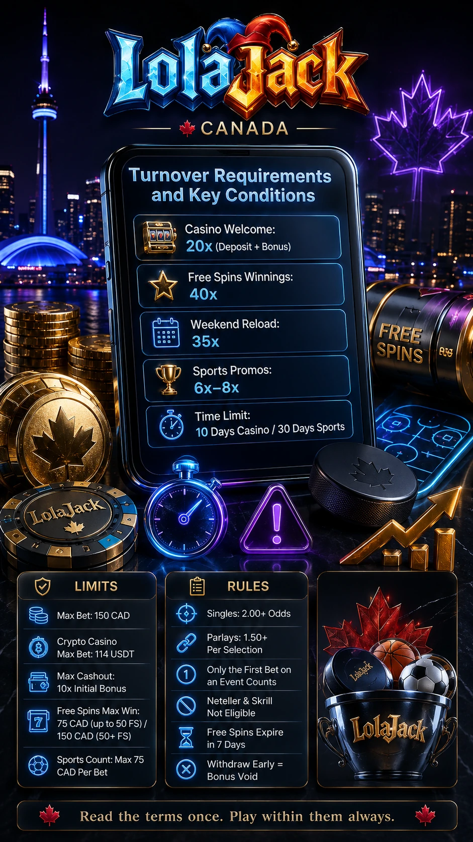 LolaJack casino bonus wagering turnover conditions and cashout limits