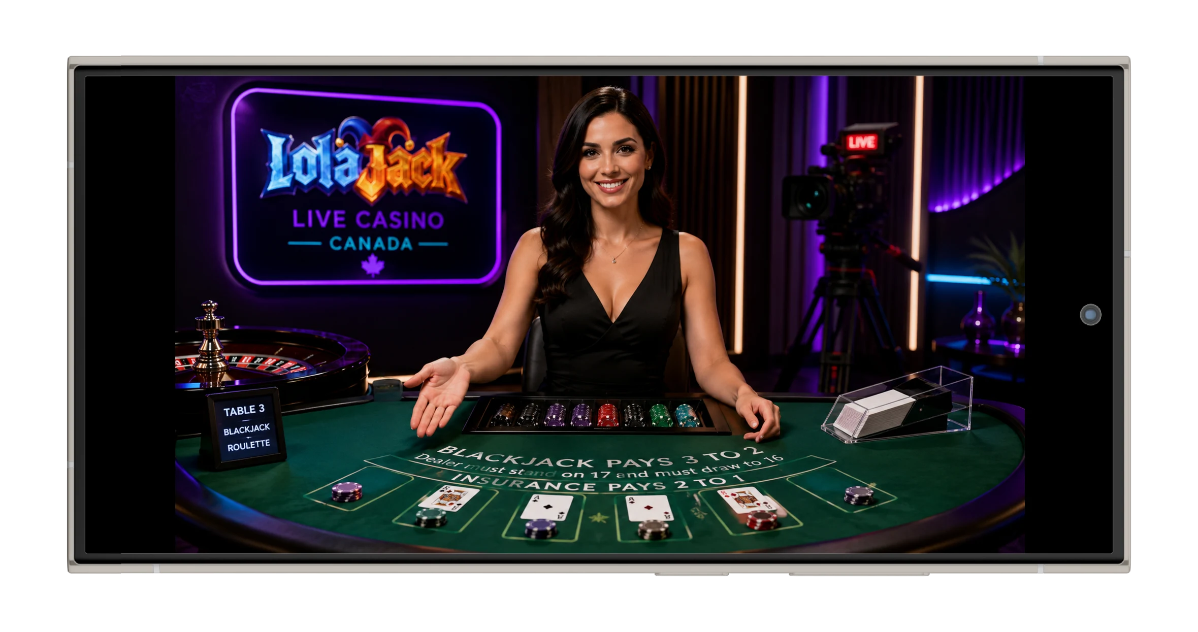 LolaJack live casino tables, live roulette, and blackjack with professional dealers