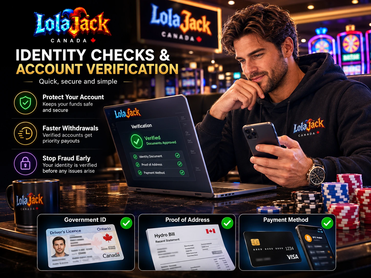 LolaJack KYC account verification documents and fast withdrawal security