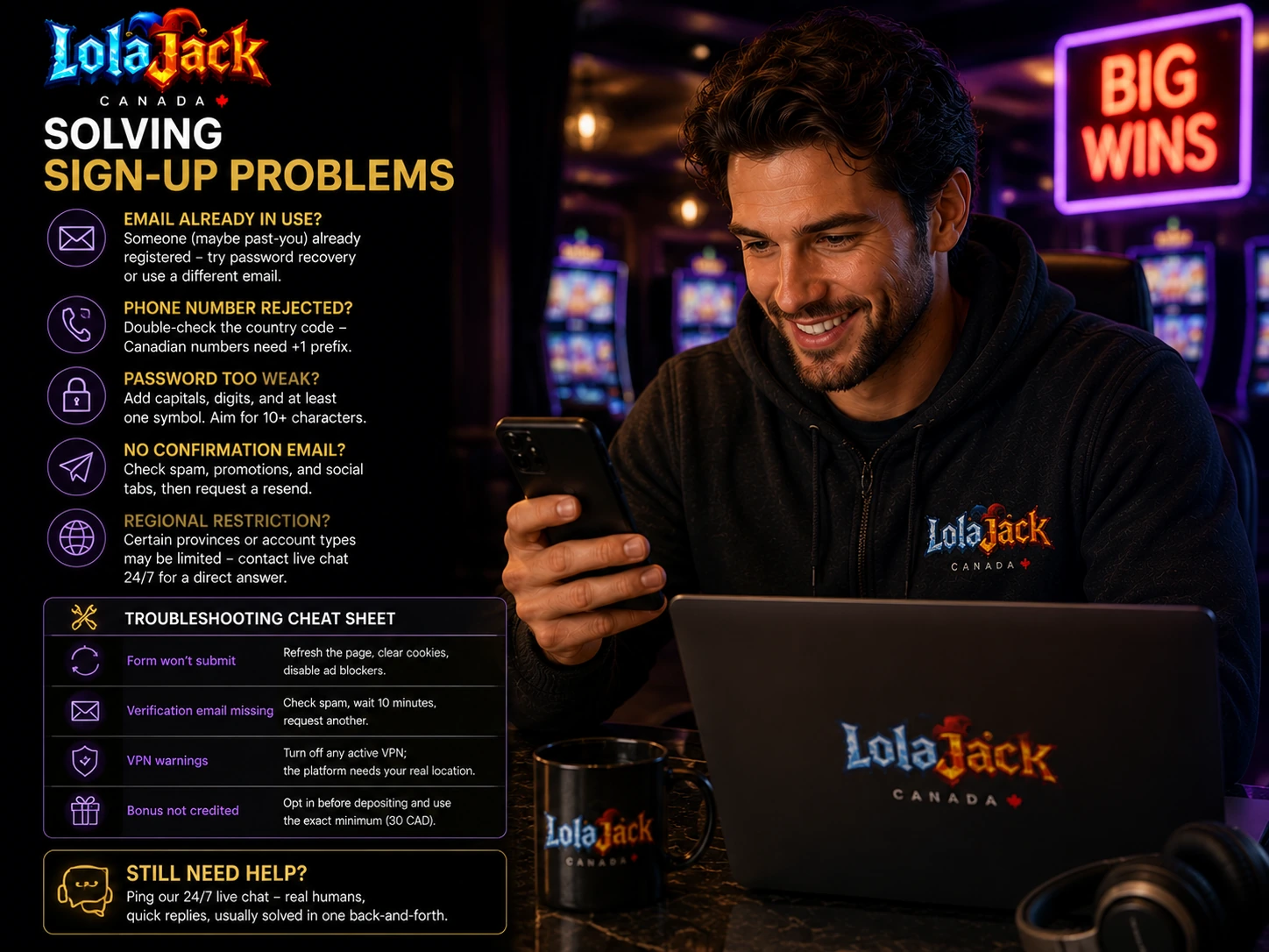 LolaJack registration troubleshooting account error fixes and 24/7 live support