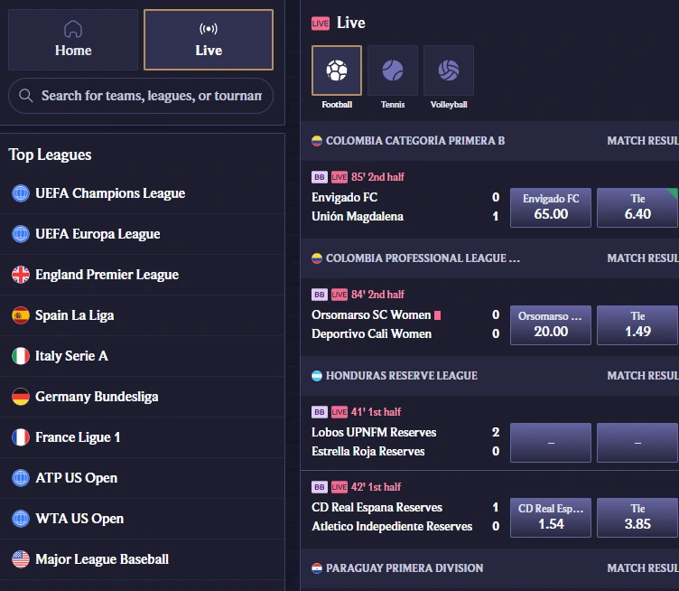 LolaJack live in-play sports betting odds and real-time event markets
