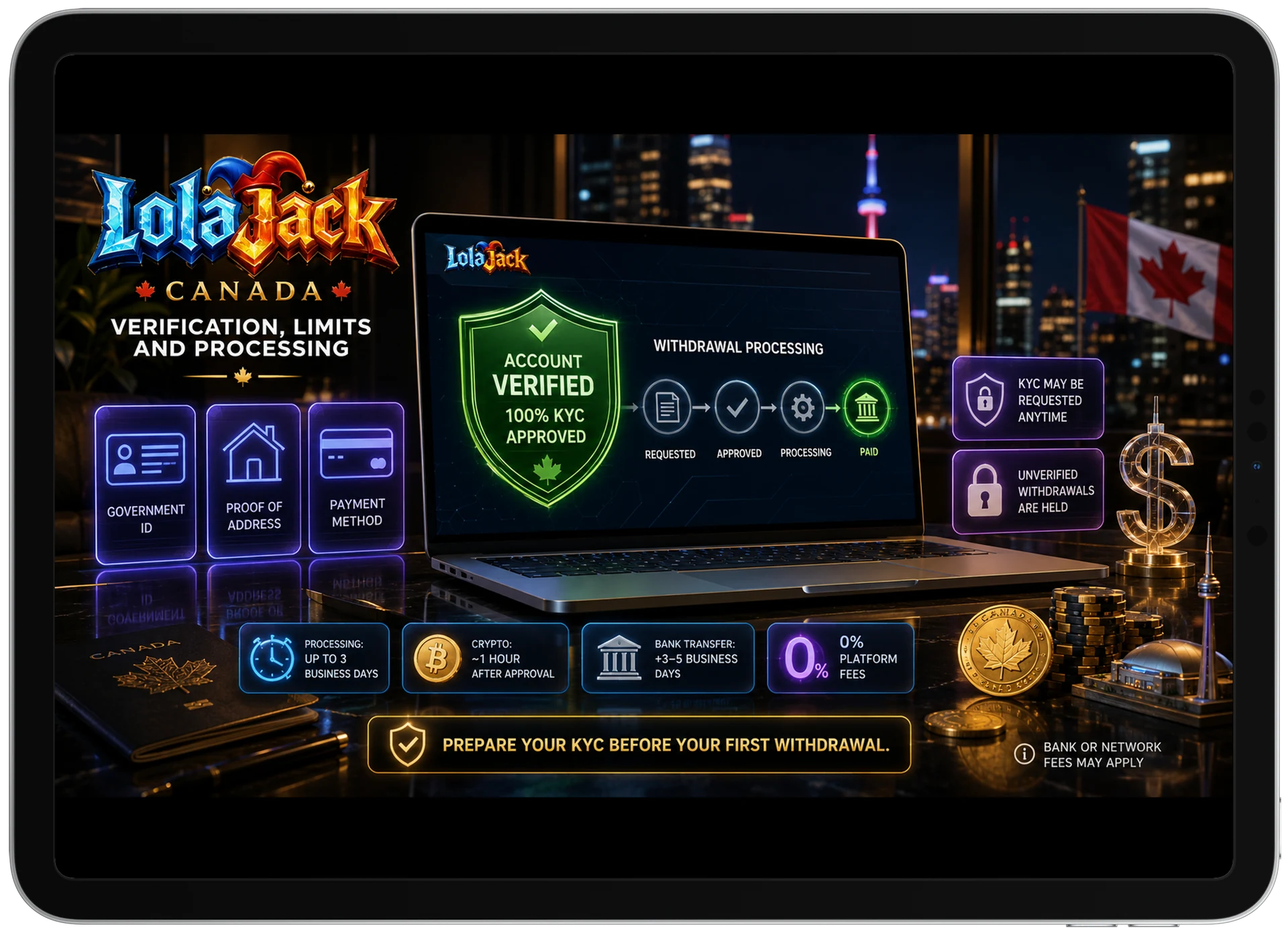 LolaJack KYC verification, limits and withdrawal processing for Canadian players